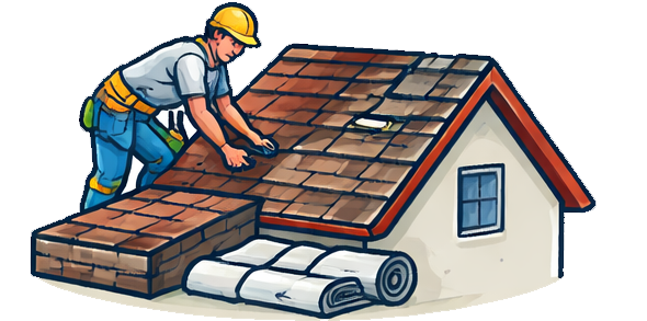 Drawing of man installing a roof