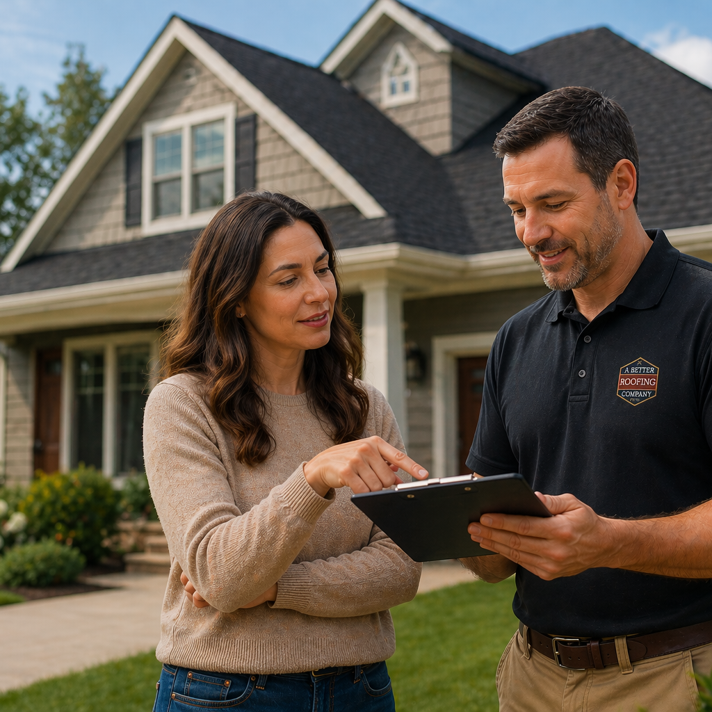 Roofing contractor answering questions